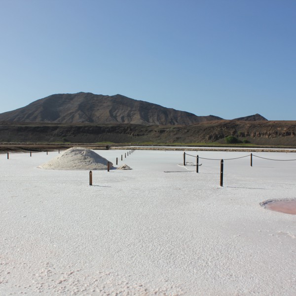 location Salina. this is not snow but salt that dries out on sun, that is why the island is called SAL (salt). the density of salt is around 48%. you can swim in nearby pools